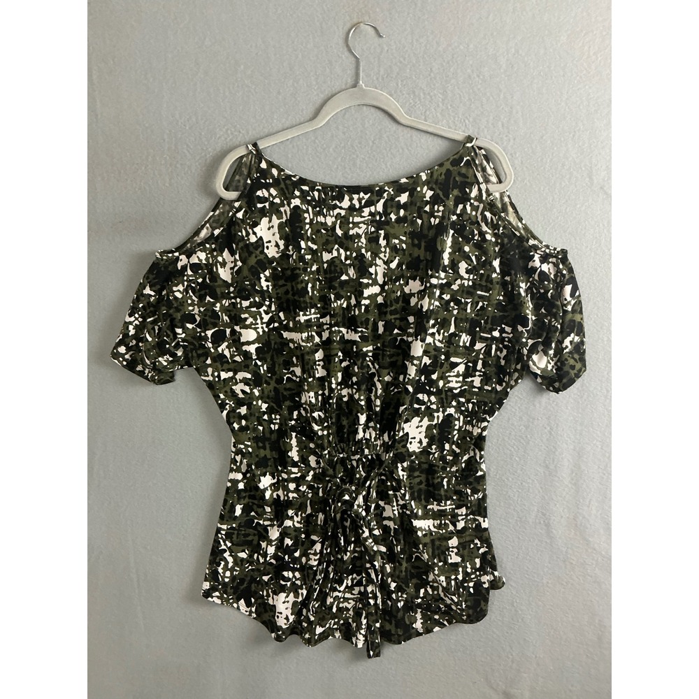 Kenneth Cole Reaction Top Women's Large Cold Shoulder‎ Top Drawstring Waist